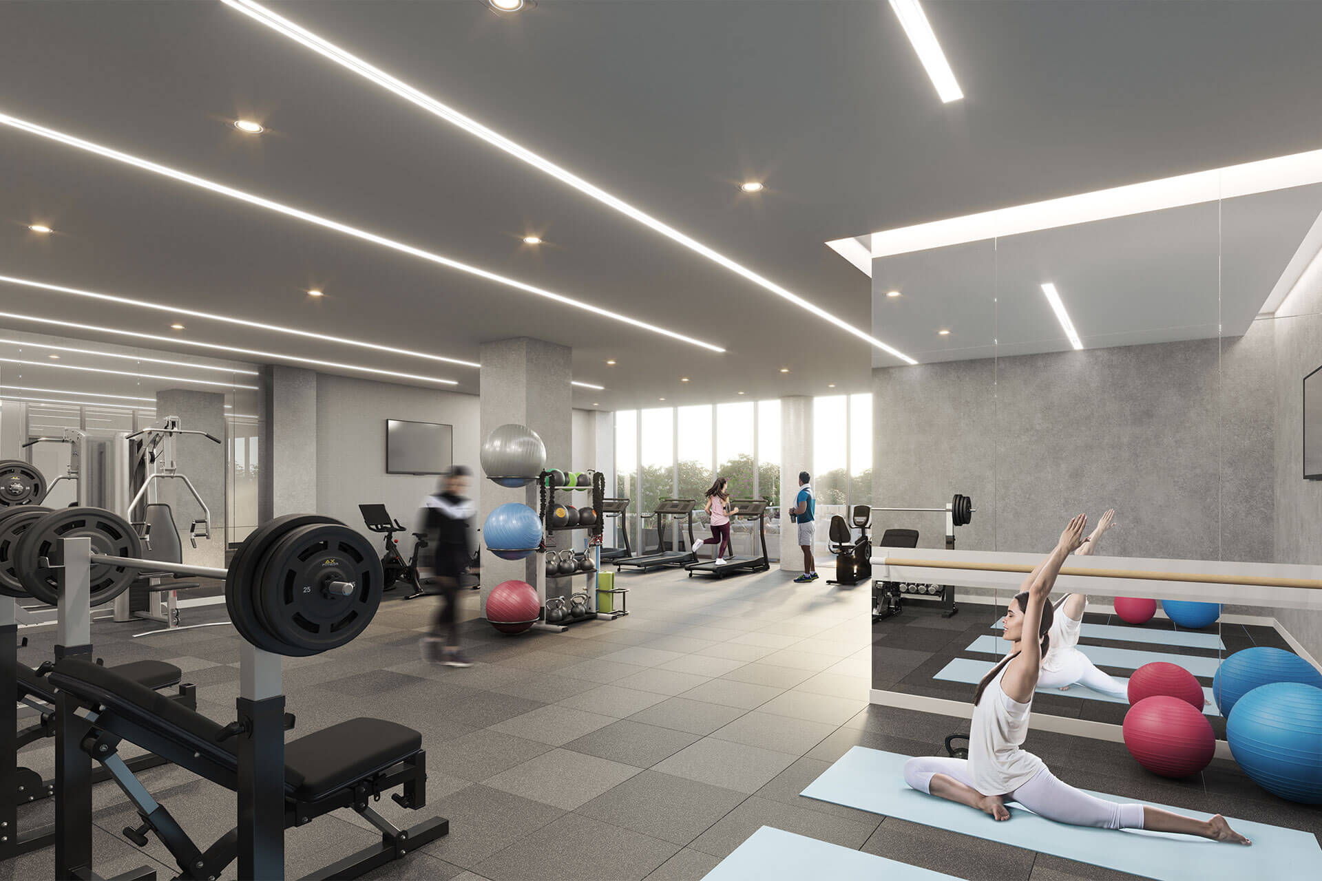 SoHo Club - fully-equipped gym overlooking outdoor terrace
